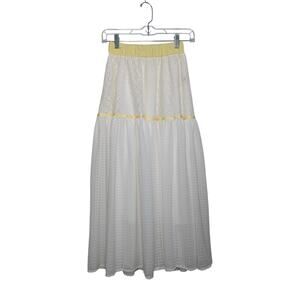 Made In Jiwa White with Yellow Long Ladder Lace Skirt (Handmade) Size XS